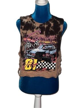 Chemistry Up cycled Tie-Dye Camaro Graphic Crop Tank Top 100% Cotton Large